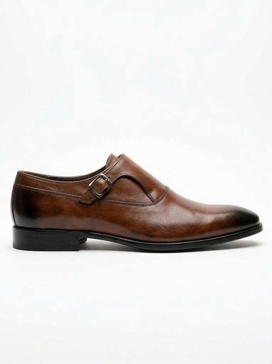 [43-201] Nava Burnished Leather Monk Strap Men (Light Brown, 41)
