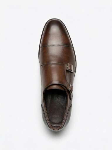 [43-215] Nava Leather Double Monk Shoes Men (Brown, 41)
