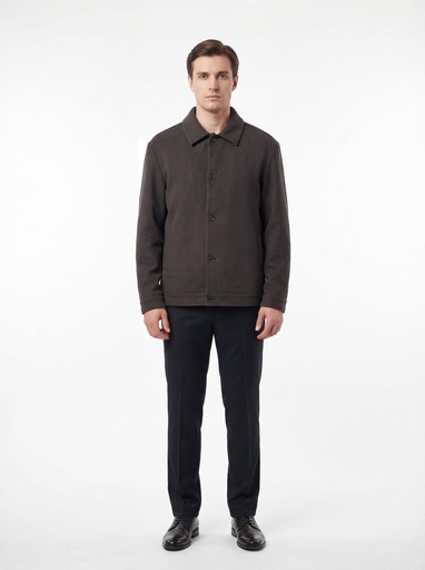 [ws25y6354] White Story Brushed Button Harrington Jacket Men (Dark Brown, 48)