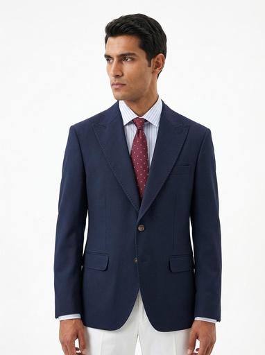 [2171] Cengizhan Baybars Peak Lapel Woven Blazer Men (Navy, 46)