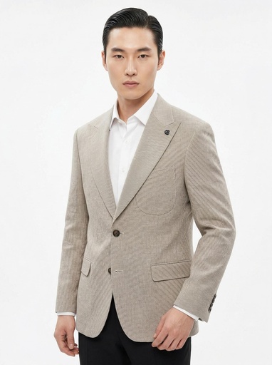 [2185] Cengizhan Baybars Micro-Check Woven Blazer Men (Brown, 46)