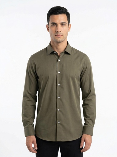 [2-2026] Biente Slim-Fit Solid Dress Shirt Men (Olive, S)