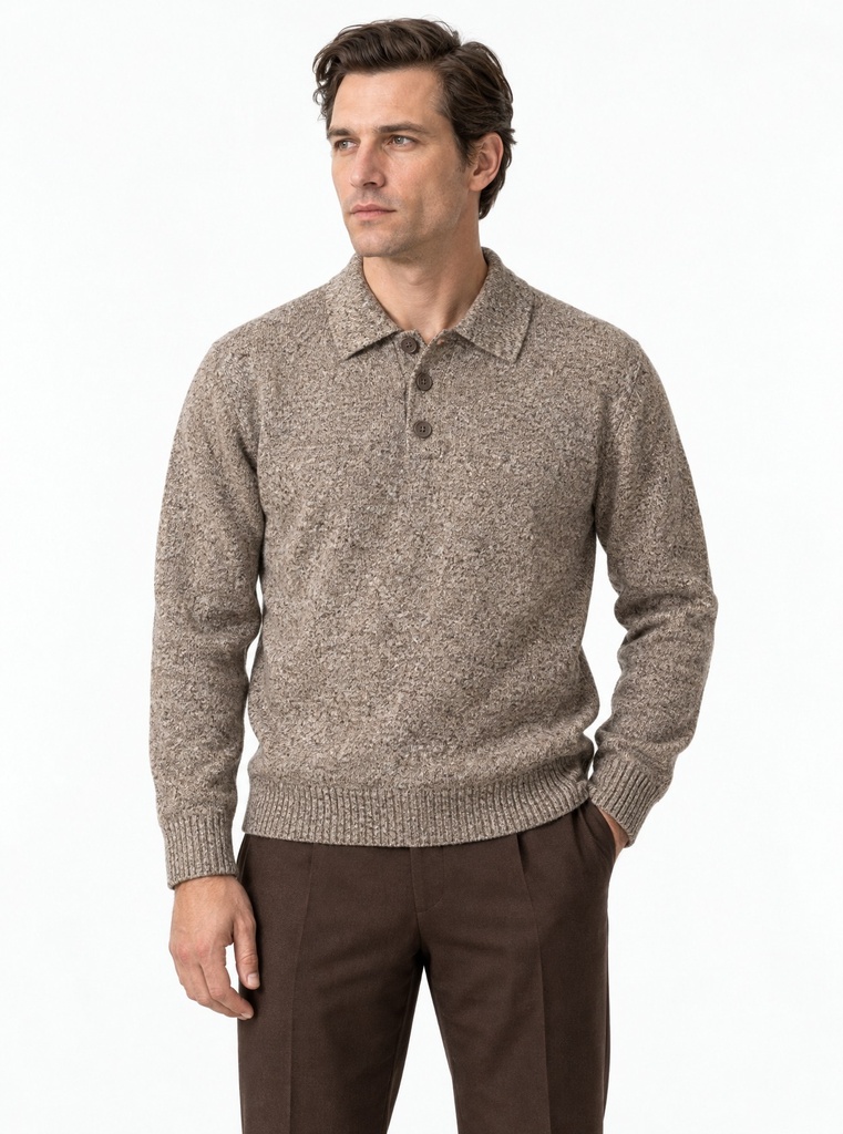 Intersivin Marled Knit Button Polo Men