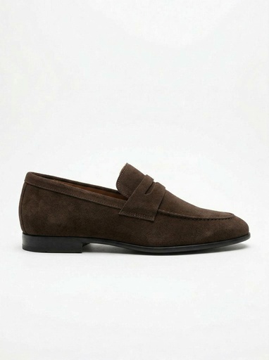 [225-00] Nava Suede Penny Loafers Men (Dark Brown, 41)