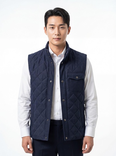 [1202] White Story Diamond Quilted Vest Men